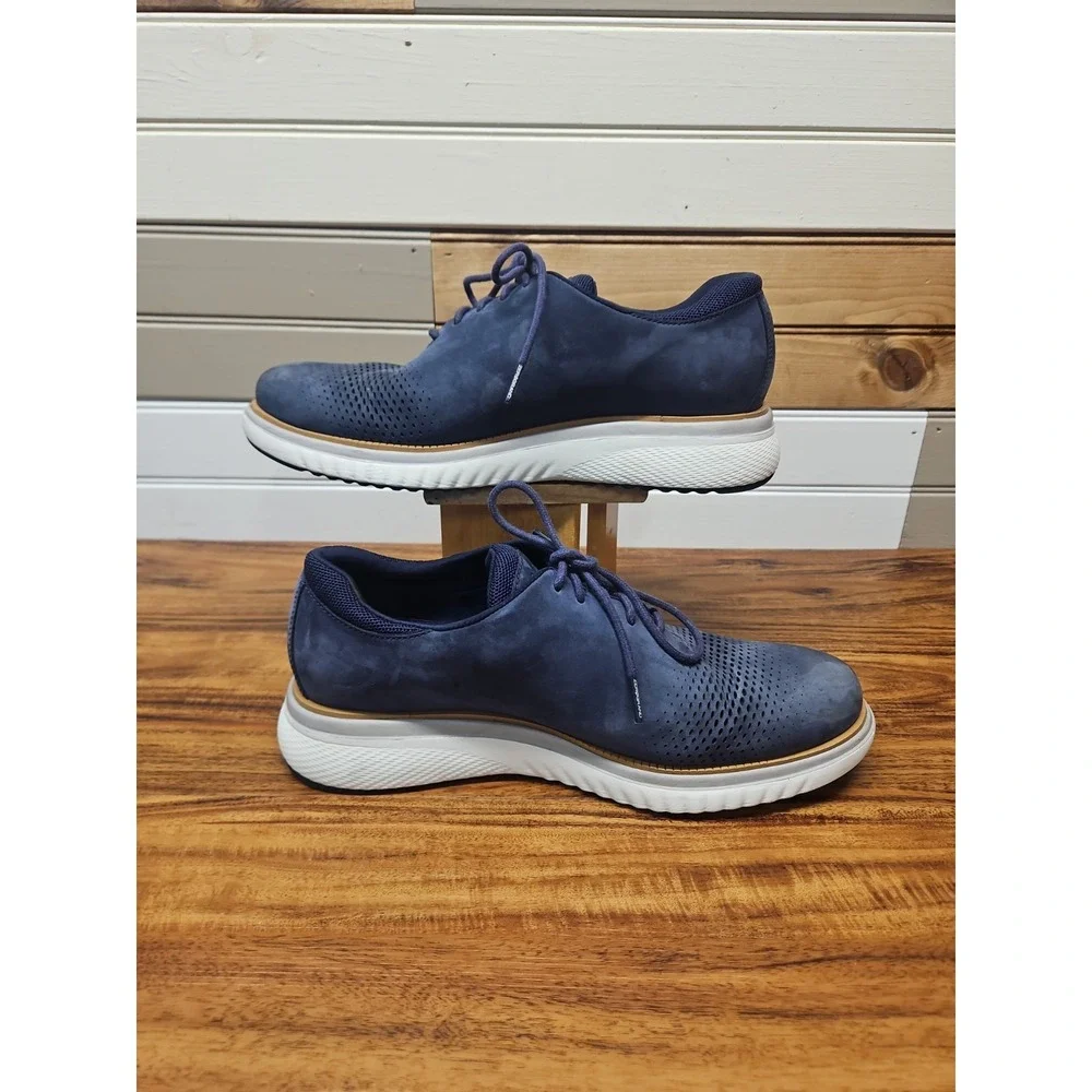 Cole Haan Mens ZeroGrand 360 Laser Wingtip Oxford Shoes Blue Nubuck Mens Size 9